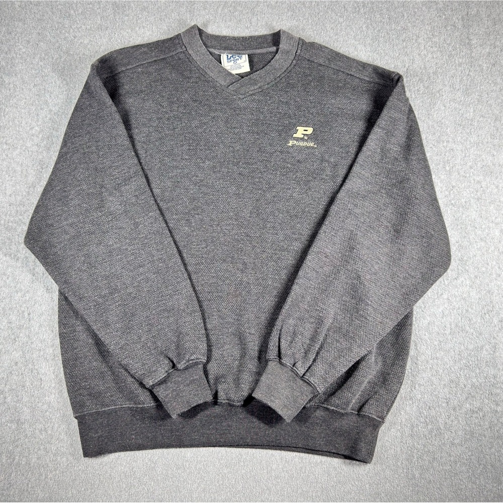 Lee Sport Vintage Purdue University V Neck Sweater Mens M Gray College Boilmaker